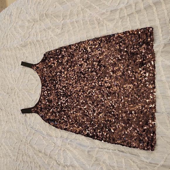 Brown sequin Theory mini shift dress size 4! Such a stunner! - Picture 1 of 9